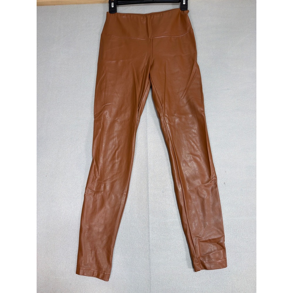 Catherine Malandrino Women Cognac Faux Leather High Rise Leggings Brown XS
